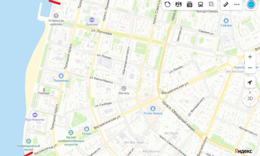 Красным ограничен участок, который будет перекрываться по выходным и праздничным дням. Яндекс.Карты.